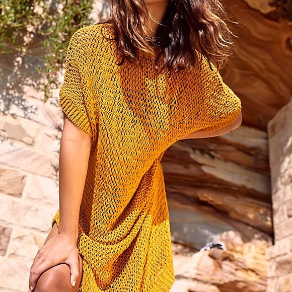 Free People La Jolla Woven Midi Dress Gold XS/S $98